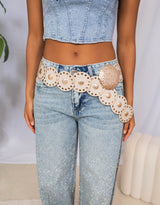 Vegan leather big round buckle belt