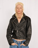Studded vegan leather biker jacket