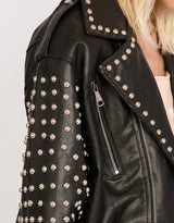 Studded vegan leather biker jacket