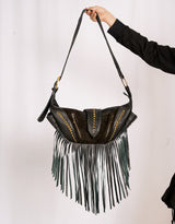 Handcrafted western fringe stud shoulder bag