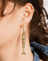 Handcrafted brass fish skeleton drop earrings