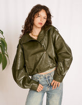 Cropped vegan leather biker jacket