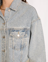 Sparkly cropped raw edge denim jacket