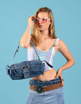 Vintage customized front buckle denim bag