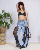 Vintage customized lace zipper jeans