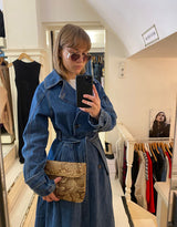 Belted denim trenchcoat