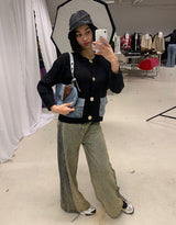 Contrasting side detail baggy jeans