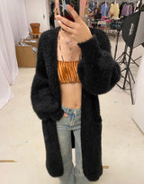 Chunky knit balloon sleeve long cardigan