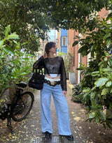 Crochet net long sleeve crop top