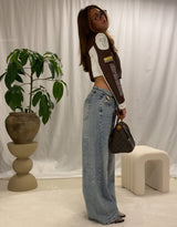 Cropped motor race jacket with patches