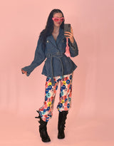 Denim belted midi coat