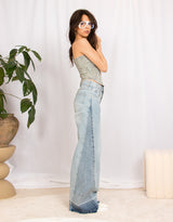 Wide leg jeans with contrasting ankle details
