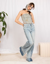 Wide leg jeans with contrasting ankle details
