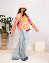Striped boxy long sleeves sweater