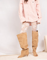 Slouch vegan suede kitten heel boots