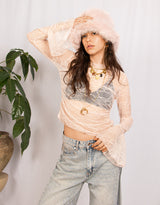 Lace bell sleeves sheer top