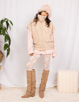 Fluffy sleeveless high collar jacket