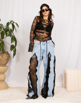 Lace bell sleeves sheer top