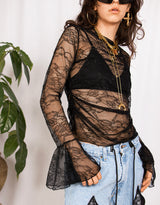 Lace bell sleeves sheer top