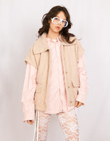 Fluffy sleeveless high collar jacket