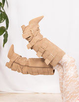 Vegan suede buckle slouch knee high boots