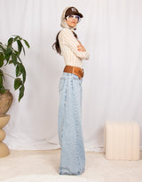 Wide western elastic studs buckle belt