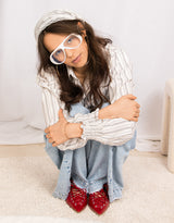 Lace-up buckle slingback pointed patent vegan leather shoes