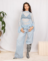 Lace bell sleeves sheer top