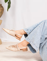 Lace-up buckle slingback pointed patent vegan leather shoes