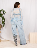 Lace bell sleeves sheer top