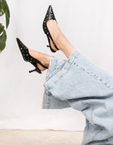 Stud slingback kitten heel pumps