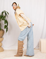 Vegan suede buckle slouch knee high boots