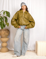 Vegan leather cropped utility jacket