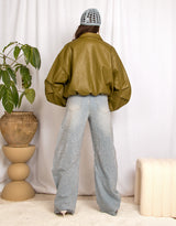 Vegan leather cropped utility jacket