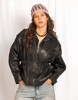 Faux leather peplum jacket