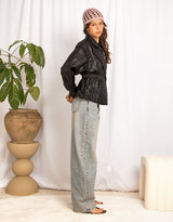 Faux leather peplum jacket
