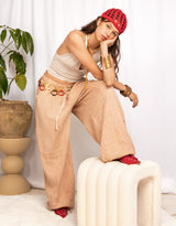 Handcrafted waffle cotton adjustable balloon trousers