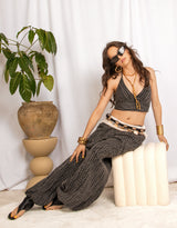 Handcrafted waffle cotton adjustable balloon trousers