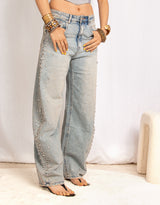 Sparkly embellished barrel jeans