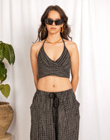 Handcrafted waffle cotton wrap halter top