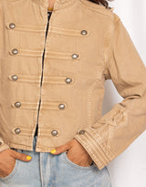 Military button denim jacket