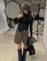 Lace asymmetric long sleeve top