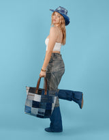 Fold over denim heeled boots