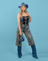 Fold over denim heeled boots