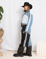 Vintage customized upcycled Adidas frog closure denim patches jacket