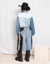Vintage customized upcycled Adidas frog closure denim patches jacket