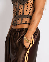 Satin look stripe wide leg trousers