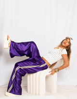 Satin look stripe wide leg trousers