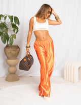 Satin look stripe wide leg trousers