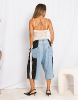 Vintage customized upcycled patchwork logo jorts